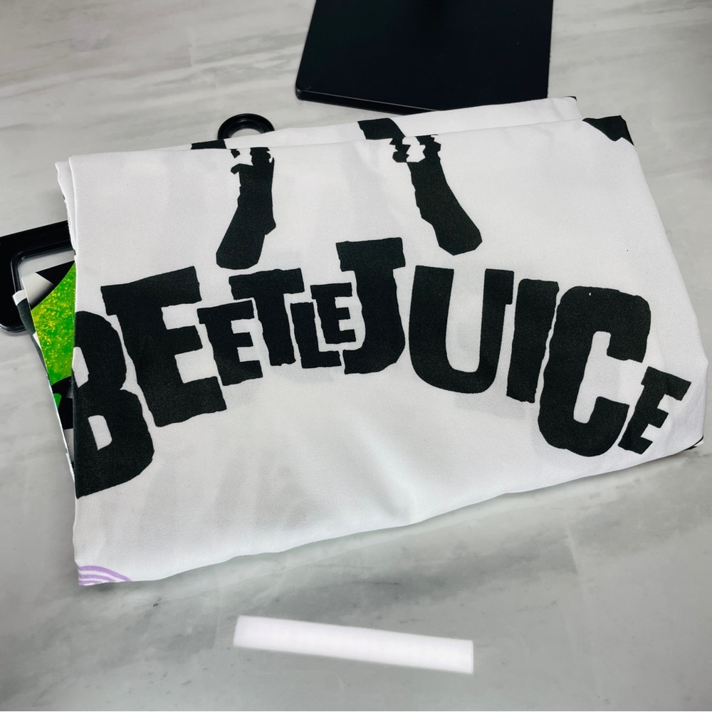 NEW Beetlejuice Shower Curtain White Striped Suit Sandworm Graphic 70 x 72 - Picture 5 of 6